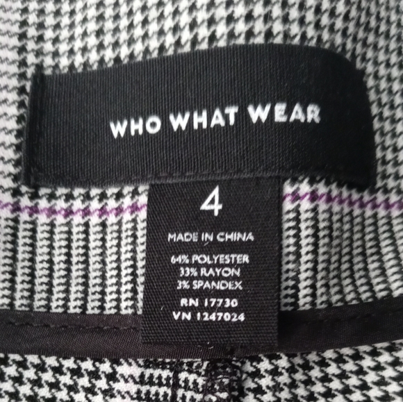 WHO WHAT WEAR WOMEN'S PLAID HIGH-WAIST PANTS SIZE 4. COLOR BLACK, WHITE, PURPLE - Picture 14 of 15